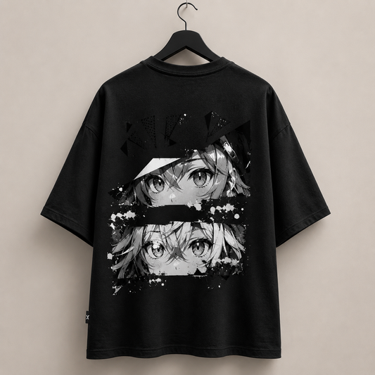 Monochrome Anime Eyes Oversized Tee | 260 GSM