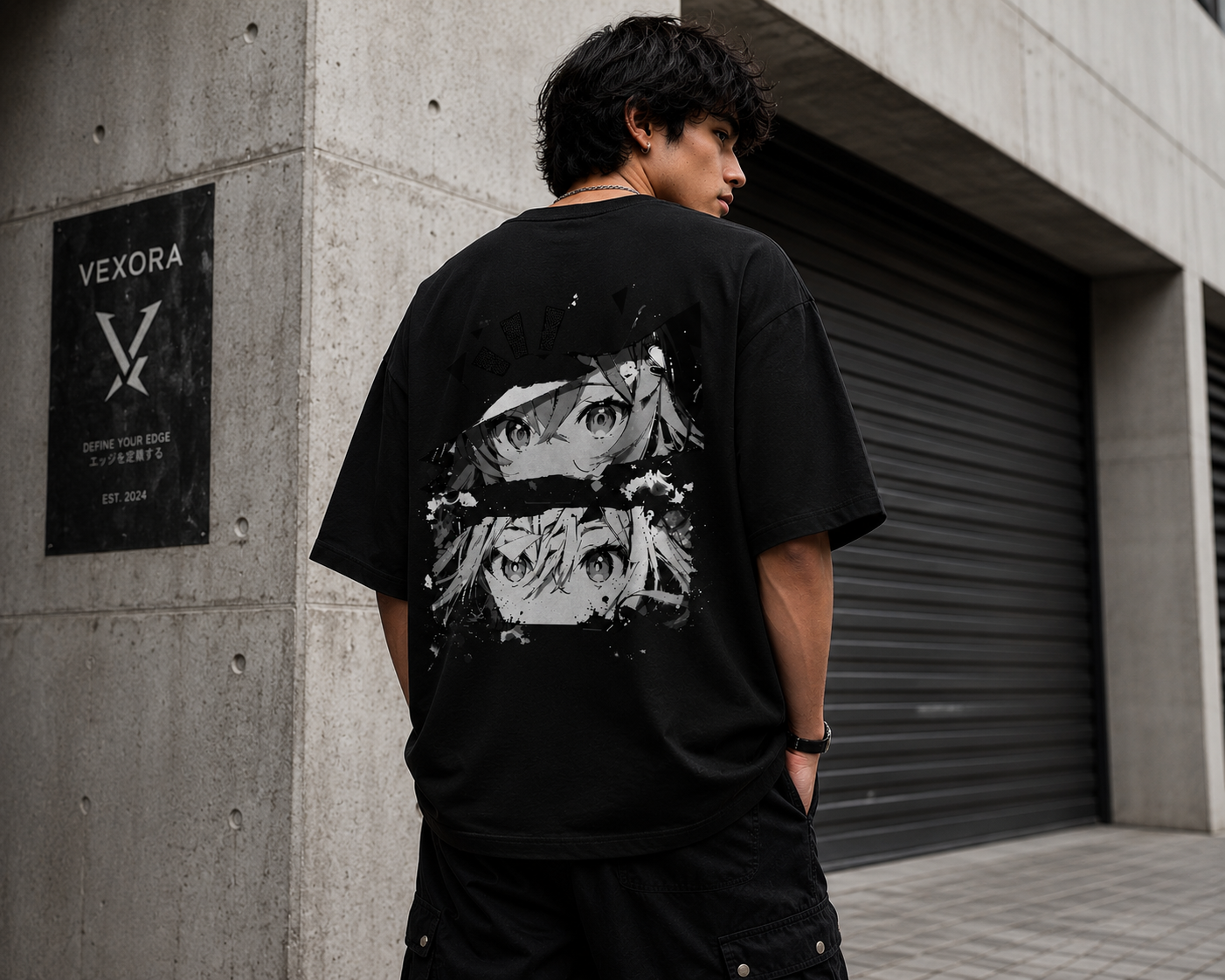 Monochrome Anime Eyes Oversized Tee | 260 GSM