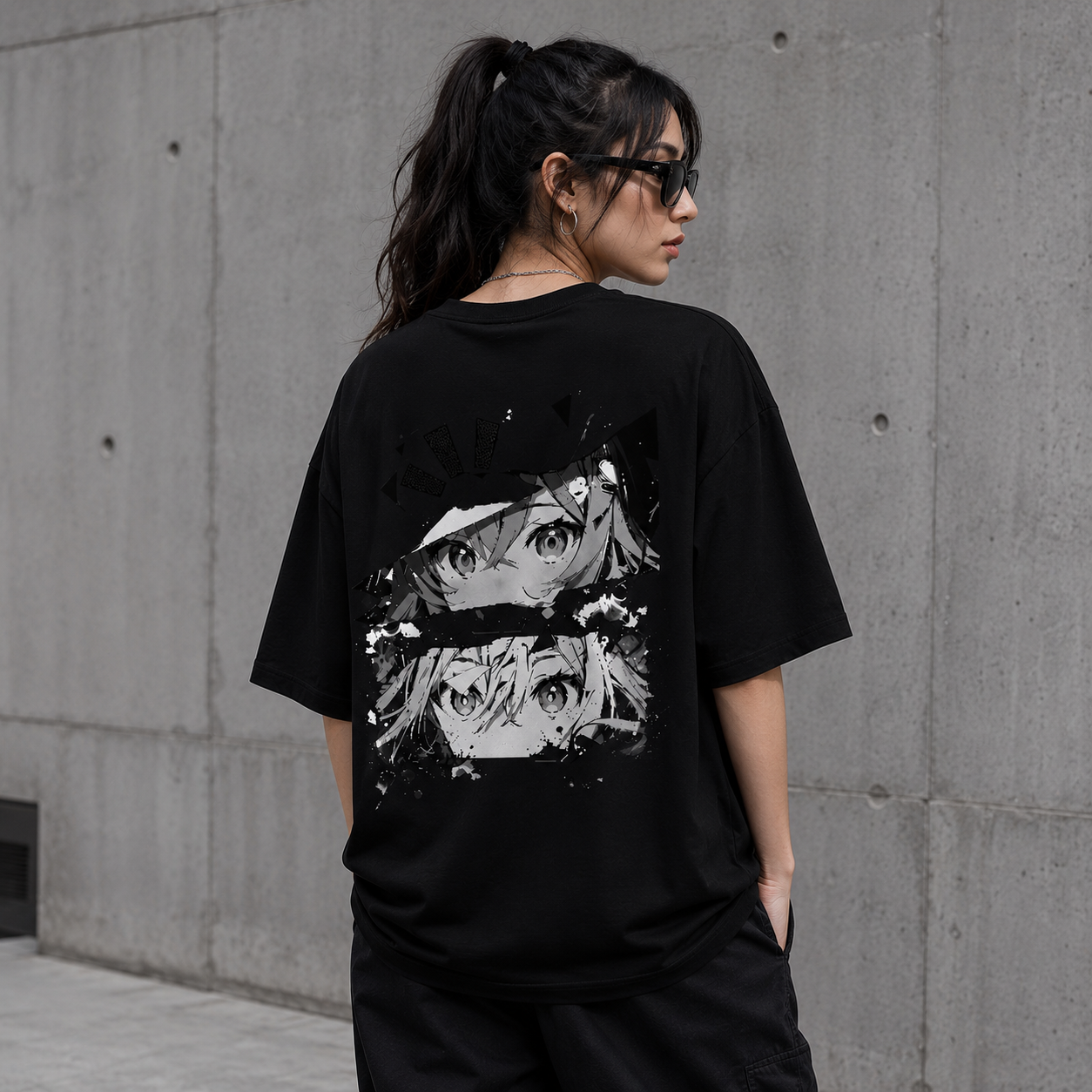 Monochrome Anime Eyes Oversized Tee | 260 GSM