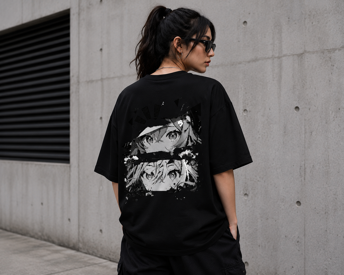 Monochrome Anime Eyes Oversized Tee | 260 GSM