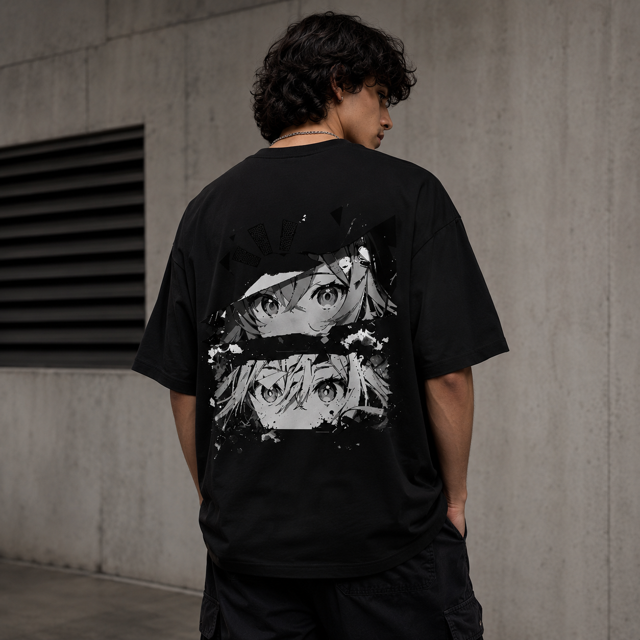 Monochrome Anime Eyes Oversized Tee | 260 GSM